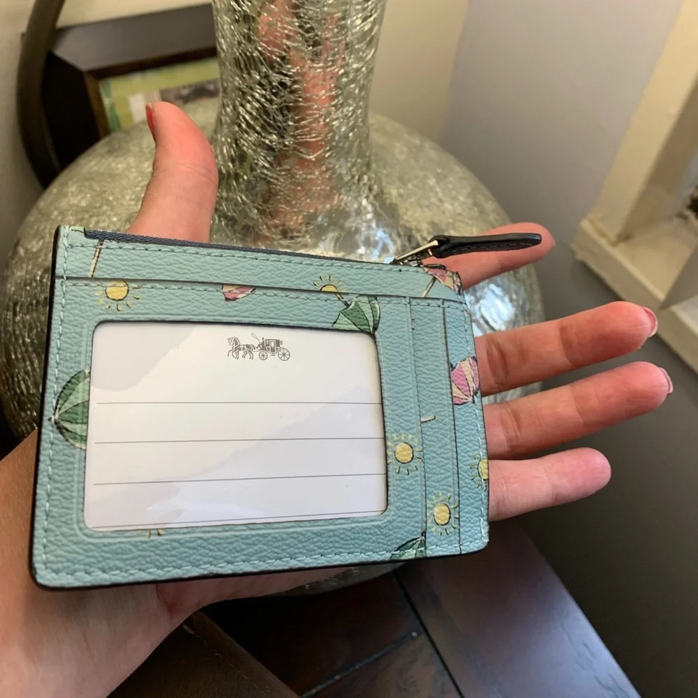 Coach Mint Green Umbrella Print Zip Card Case